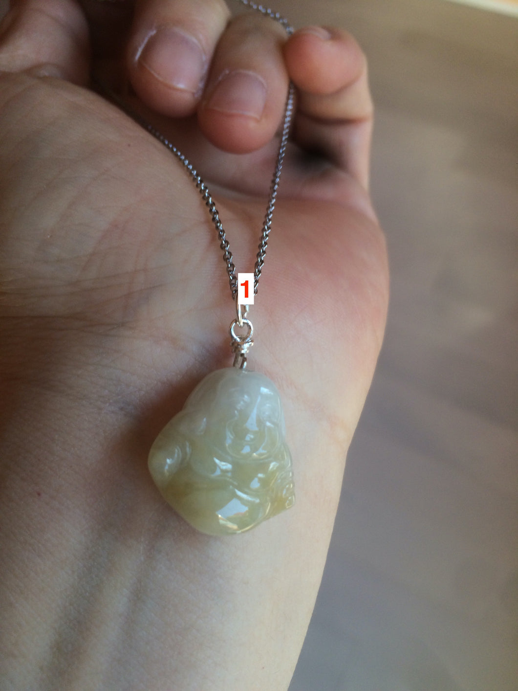 100% Natural type A yellow happy buddha jadeite Jade pendant necklace AM19