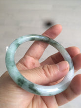 Load image into Gallery viewer, 56.7mm Certified type A 100% Natural light green purple with floating flowers slim round cut jadeite jade bangle AS51-7554
