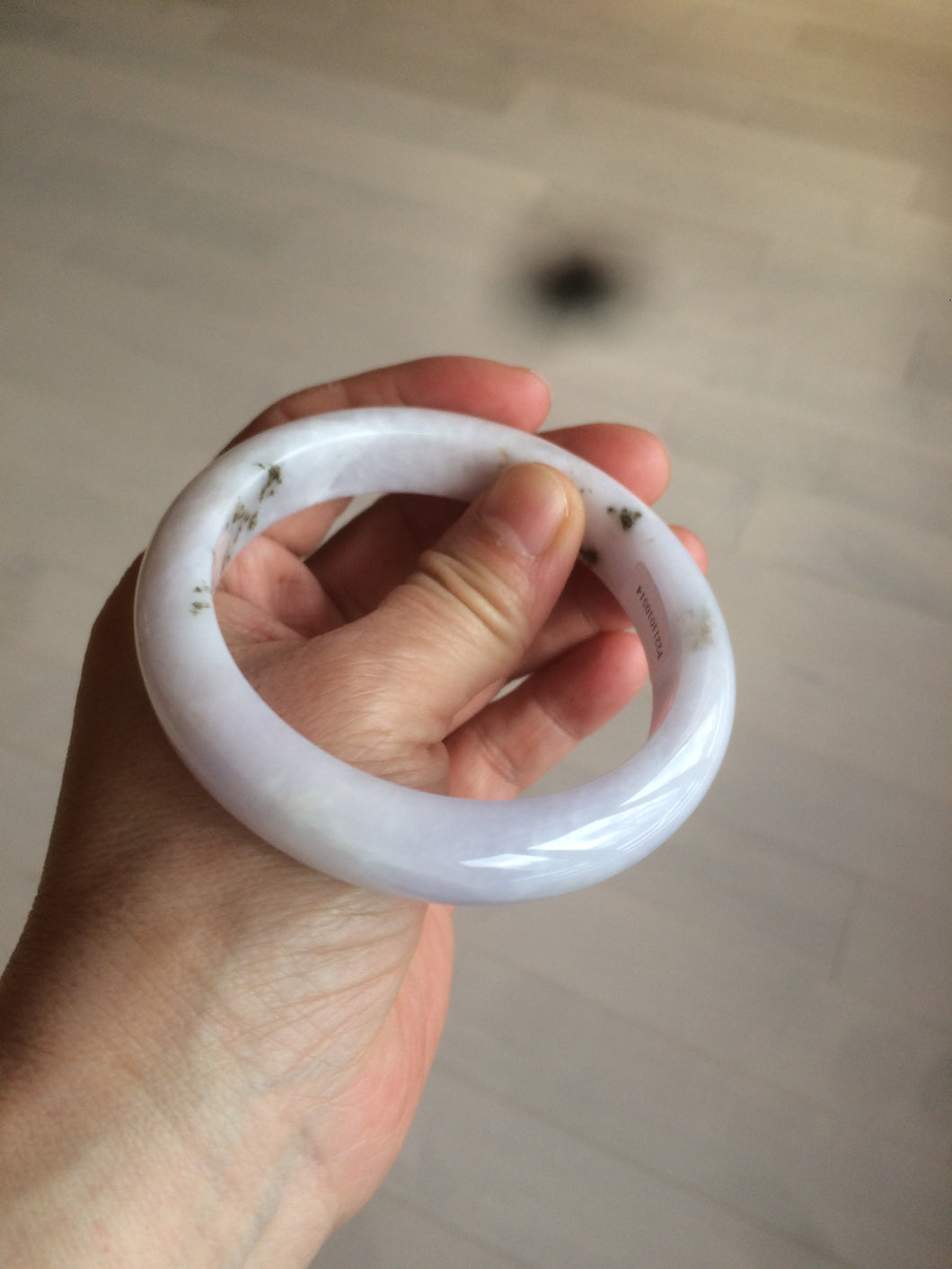 59.4mm Certified type A 100% Natural light green/light purple/white Jadeite bangle J109-0514