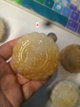Load image into Gallery viewer, 52.7-53mm 100% natural beige/yellow/orange Quartzite (jinsi jade, 金丝玉) Golden Silk Jade mooncake desk decor/worry stone/paperweight CB26
