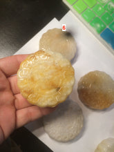 Load image into Gallery viewer, 52.7-53mm 100% natural beige/yellow/orange Quartzite (jinsi jade, 金丝玉) Golden Silk Jade mooncake desk decor/worry stone/paperweight CB26
