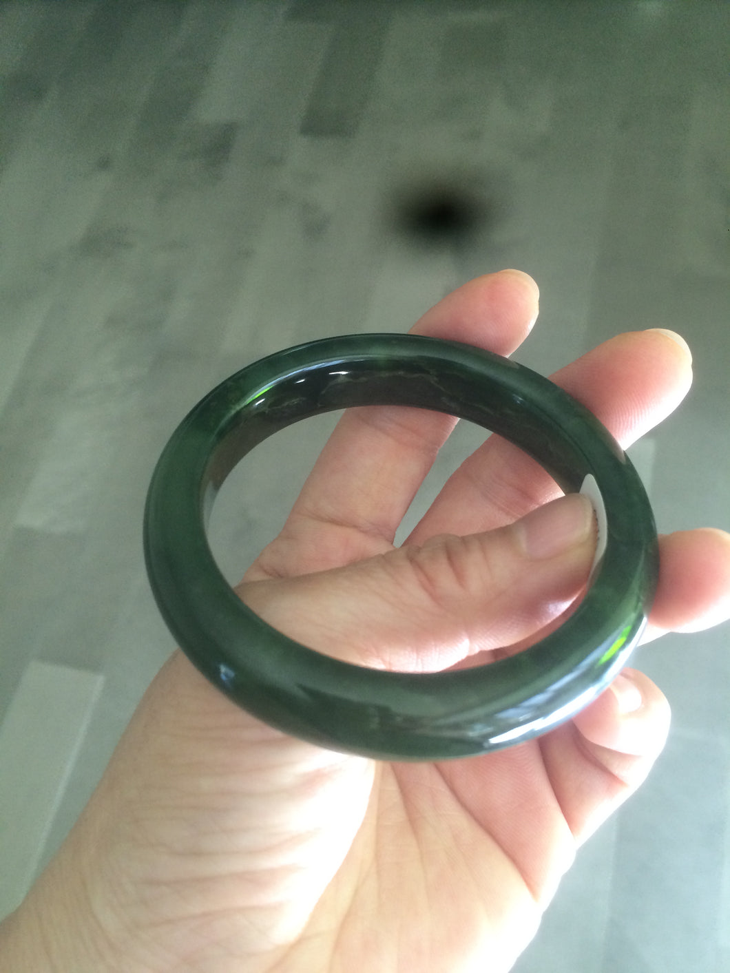 54.9mm certified 100% Natural dark green/black nephrite(碧玉) Hetian Jade bangle HE20-0130 卖了