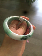 Load image into Gallery viewer, 57mm certified Type A 100% Natural watery sunny green/white Jadeite Jade bangle Q37-0107
