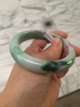 Load image into Gallery viewer, 57mm certified Type A 100% Natural watery sunny green/white Jadeite Jade bangle Q37-0107
