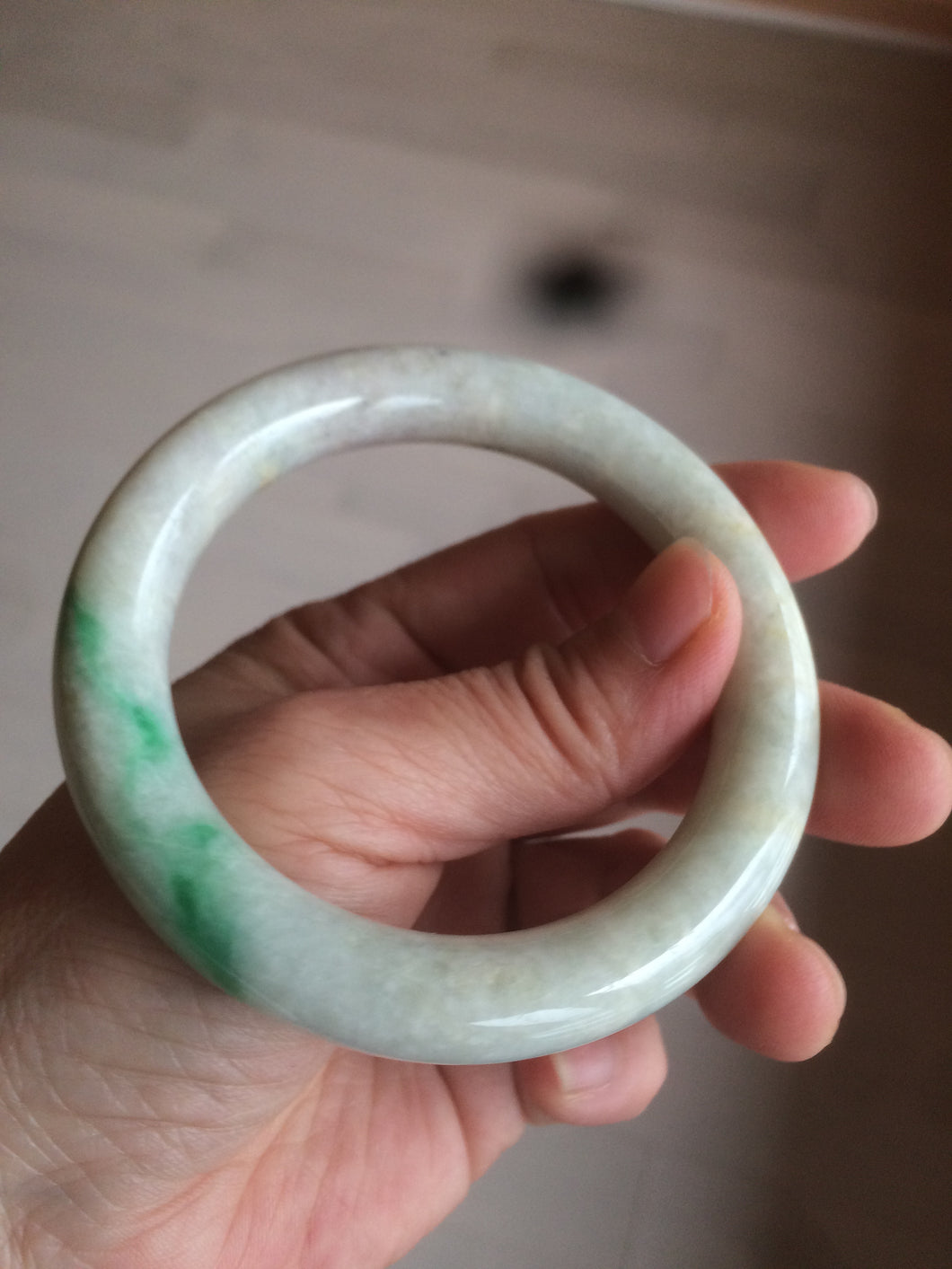 55.7mm Certified type A 100% Natural sunny green/purple chubby round cut Jadeite bangle N83-8922