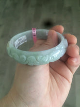 Load image into Gallery viewer, 57mm Certified Type A 100% Natural carving light green/purple Jadeite Jade bangle Z17-5649
