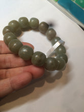 Load image into Gallery viewer, 100% Natural 13.8x13mm green/yellow/brown vintage style nephrite Hetian Jade bead man bracelet HF9
