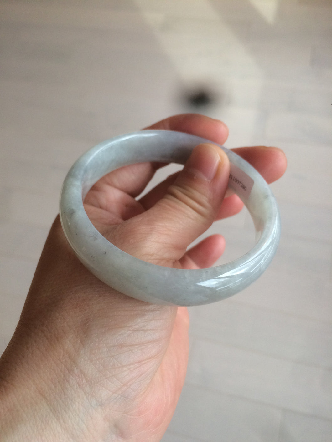 56.6mm Certified type A 100% Natural watery light green/gray Jadeite Jade bangle J105-7280