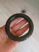 Load image into Gallery viewer, 57mm certified 100% Natural dark green/gray/black chubby round cut nephrite Hetian Jade bangle HF19-0121
