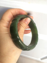 Load image into Gallery viewer, 58mm 100% Natural dark green/gray/black Carving Bamboo nephrite Hetian Jade bangle HT54
