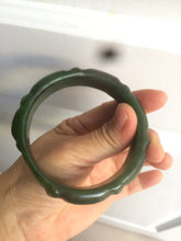 Load image into Gallery viewer, 58mm 100% Natural dark green/gray/black Carving Bamboo nephrite Hetian Jade bangle HT54
