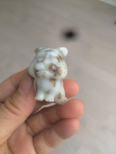 Load image into Gallery viewer, 100% Natural white beige with black/brown flying dandelions Osmanthus fragrant nephrite Hetian Jade bull doggy desk decor/worry stone HF35-4
