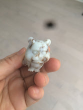 Load image into Gallery viewer, 100% Natural white beige with black/brown flying dandelions Osmanthus fragrant nephrite Hetian Jade bull doggy desk decor/worry stone HF35-4
