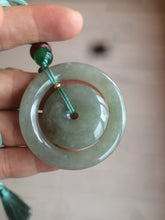 Load image into Gallery viewer, 44mm Type A 100% Natural icy watery light green/gray Jadeite Jade concentric circle safety Guardian ring Pendant (子母扣,同心环) AT76
