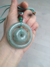 Load image into Gallery viewer, 44mm Type A 100% Natural icy watery light green/gray Jadeite Jade concentric circle safety Guardian ring Pendant (子母扣,同心环) AT76
