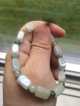 Load image into Gallery viewer, 卖了 100% natural type A jadeite jade rectangle +round beads bracelet N70 (Clearance item)
