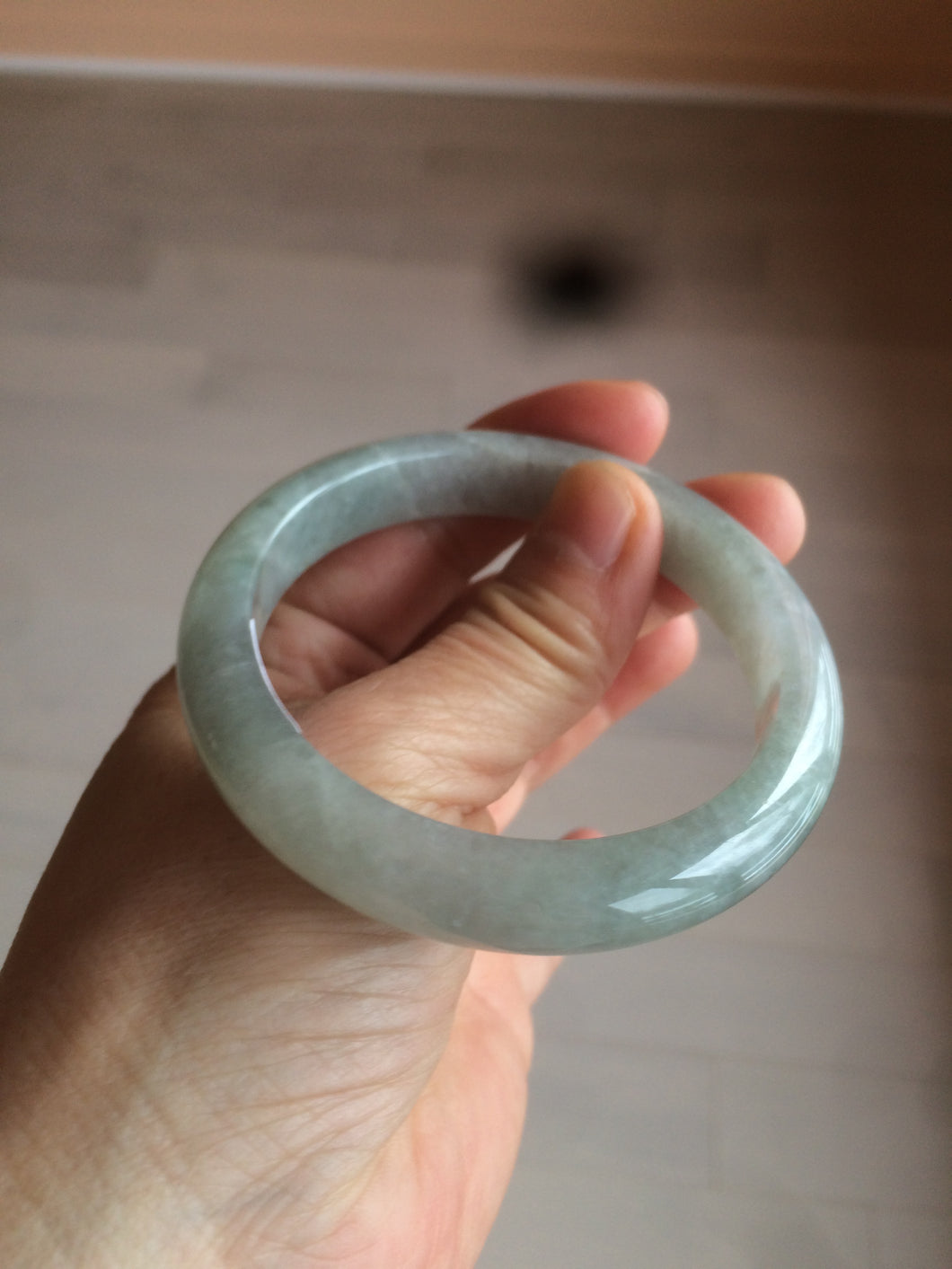 55.5 mm Certified type A 100% Natural icy watery light green/gray Jadeite bangle J99-4214