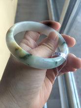Load image into Gallery viewer, Certified Type A 100% Natural white/green flying flowers Jadeite Jade bangle 57mm  J70-6275

