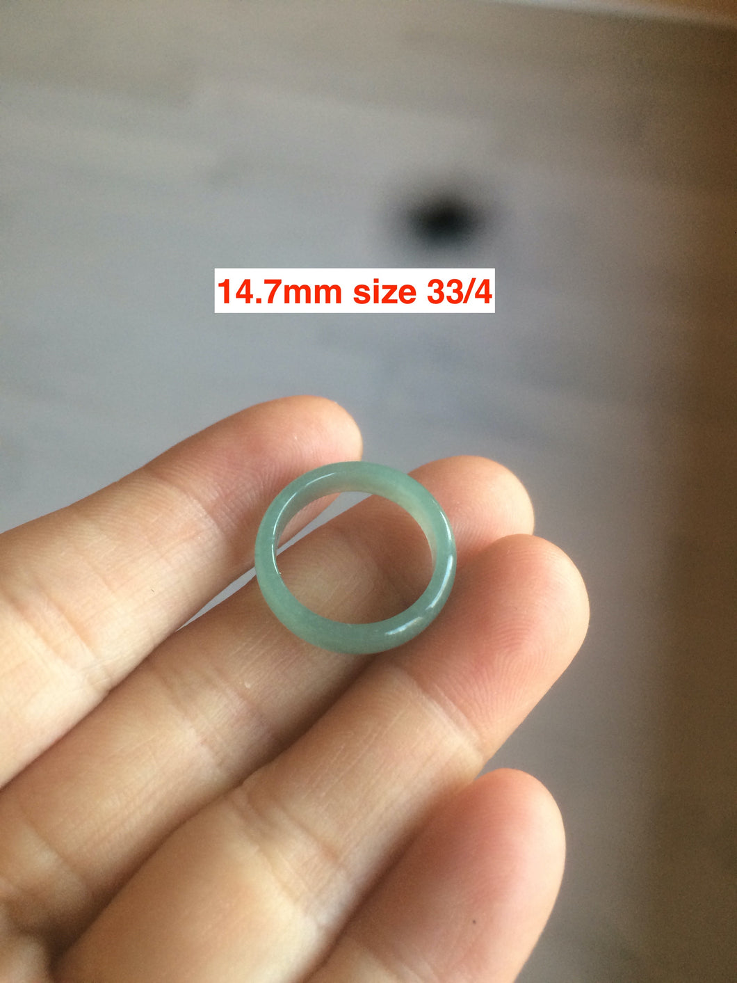 14.7mm/size 33/4 100% natural type A icy watery green/blue Guatemala jadeite jade band ring AF50
