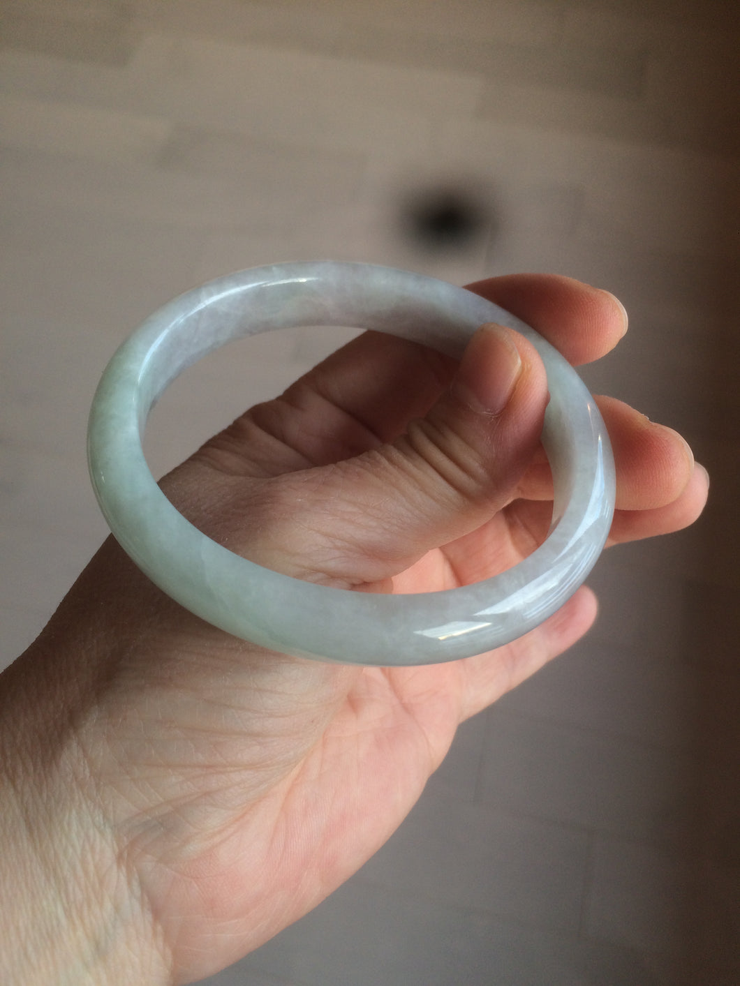 55.5mm Certified Type A 100% Natural icy watery light purple/white/green oval Jadeite Jade bangle AM55-6862