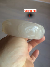 Load image into Gallery viewer, 自留 54.8mm 100% natural light pale pink/gray/white Quartzite (Shetaicui jade) nine-tailed fox bangle XY2
