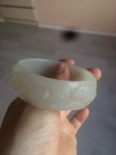 Load image into Gallery viewer, 自留 54.8mm 100% natural light pale pink/gray/white Quartzite (Shetaicui jade) nine-tailed fox bangle XY2
