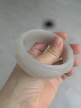 Load image into Gallery viewer, 自留 54.8mm 100% natural light pale pink/gray/white Quartzite (Shetaicui jade) nine-tailed fox bangle XY2
