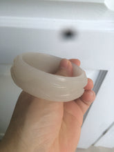 Load image into Gallery viewer, 自留 54.8mm 100% natural light pale pink/gray/white Quartzite (Shetaicui jade) nine-tailed fox bangle XY2
