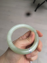 Load image into Gallery viewer, Certified 55.5mm 100% Natural light fresh green/white with flying snow round cut nephrite Hetian Jade bangle HT23-0194
