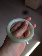 Load image into Gallery viewer, Certified 55.5mm 100% Natural light fresh green/white with flying snow round cut nephrite Hetian Jade bangle HT23-0194
