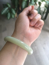 Load image into Gallery viewer, Certified 55.5mm 100% Natural light fresh green/white with flying snow round cut nephrite Hetian Jade bangle HT23-0194
