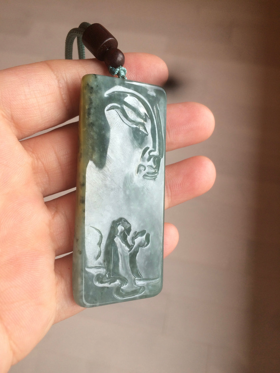 100% natural green/blue/gray/yellow Guatemala jadeite jade Zen(悟道) pendant AQ51