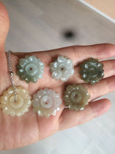 Load image into Gallery viewer, 21-22mm Type A 100Natural 3D green/brown/black jadeite Jade flower Pendant necklace AQ55 (add-on item)
