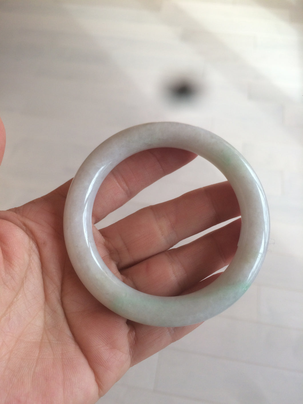 55mm Certified type A 100% Natural sunny green/white round cut Jadeite bangle C71-6544