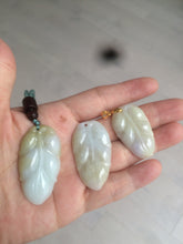 Load image into Gallery viewer, 100% natural type A yellow/purple jadeite jade leaf pendant necklace group AQ58
