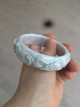 Load image into Gallery viewer, 60mm Certified Type A 100% Natural carving light green/purple/red (Fu lu shou) vintage style Jadeite Jade bangle D97-1162
