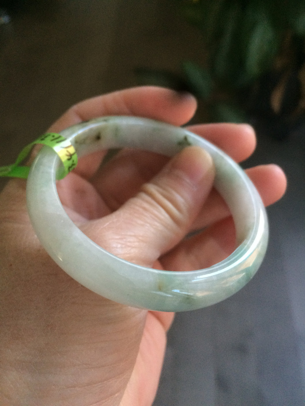 53.4mm Certified type A 100% Natural watery green white Jadeite Jade bangle U64-4123