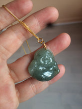 Load image into Gallery viewer, 100% Natural type A oily dark green/gray/black small happy buddha jadeite Jade pendant necklace AQ52 add on item
