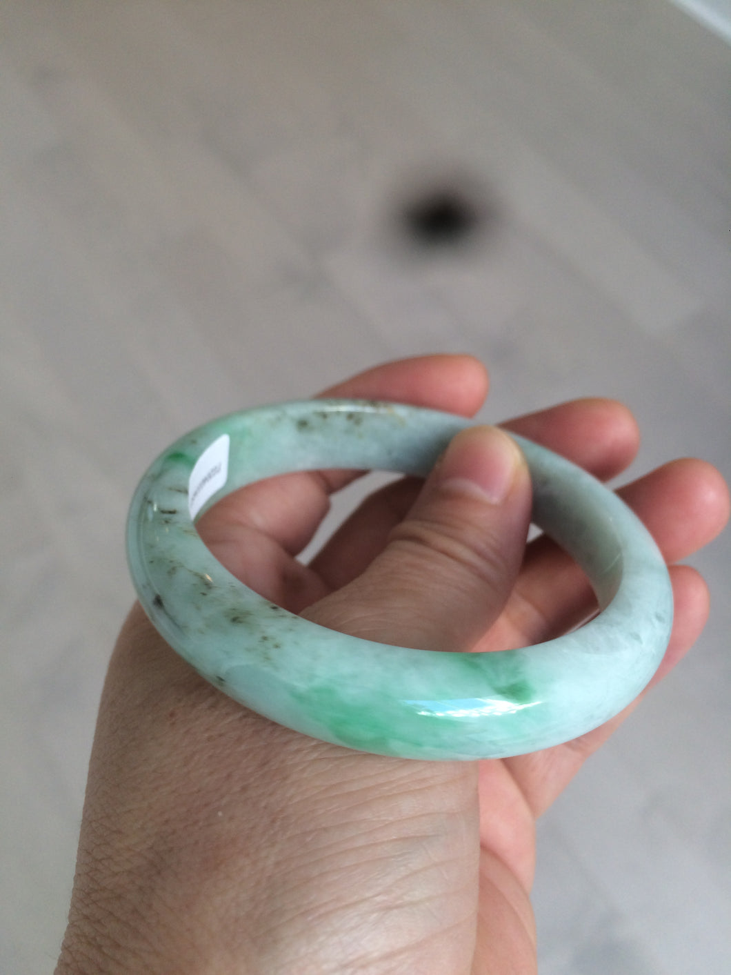 56.6mm Certified Type A 100% Natural sunny green Jadeite Jade bangle U97-0543