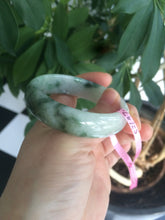 Load image into Gallery viewer, 49.5 mm 100% natural Type A green/white oval jadeite jade bangle Z39
