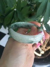 Load image into Gallery viewer, 49.5 mm 100% natural Type A green/white oval jadeite jade bangle Z39
