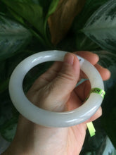 Load image into Gallery viewer, 56.7mm certified 100% Natural icy white/gray round cut nephrite Jade bangle Q48-7799 卖了

