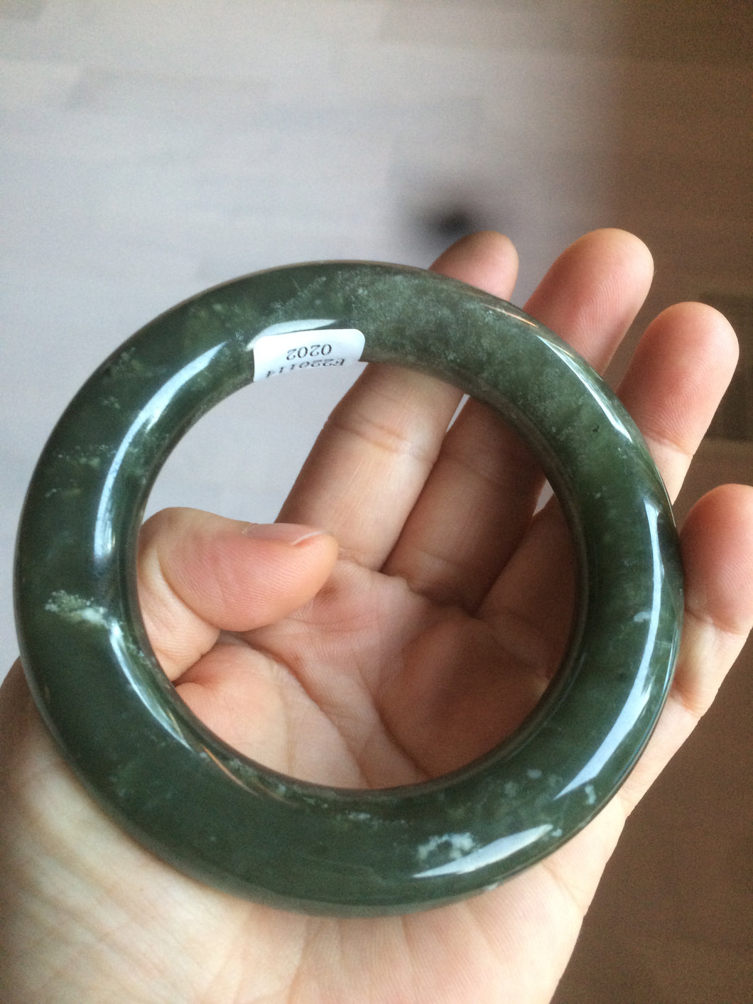 59.3mm certified 100% Natural dark green/gray (nebula dust) chubby round cut Hetian nephrite Jade bangle HE23-0202