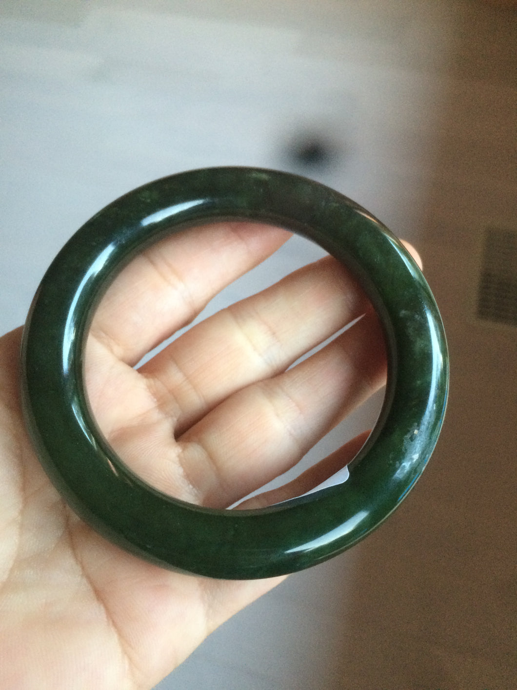 57.5mm certified 100% Natural dark green/black nephrite(碧玉) round cut Hetian Jade bangle HE22-0116