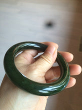 Load image into Gallery viewer, 57.5mm certified 100% Natural dark green/black nephrite(碧玉) round cut Hetian Jade bangle HE22-0116
