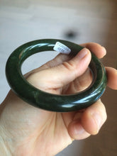 Load image into Gallery viewer, 57.5mm certified 100% Natural dark green/black nephrite(碧玉) round cut Hetian Jade bangle HE22-0116

