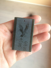 Load image into Gallery viewer, 100% natural dark green/black nephrite Hetian jade (青玉) eagle safe and sound pendant J121
