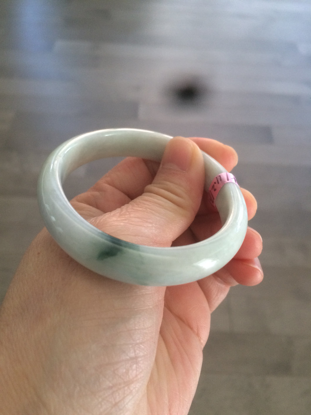 52.2mm Certified Type A 100% Natural green/white Jadeite Jade oval bangle R69-0730