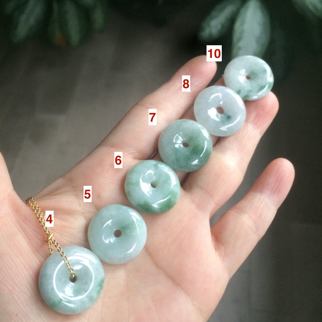 19-22mm Type A 100% Natural green/white (green floating flower) Jadeite Jade Safety Guardian Button donut Pendant group AC23