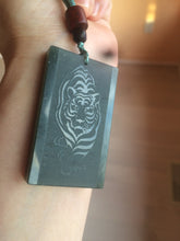 Load image into Gallery viewer, 100% natural dark green/black nephrite Hetian jade (青玉) tiger safe and sound pendant J120
